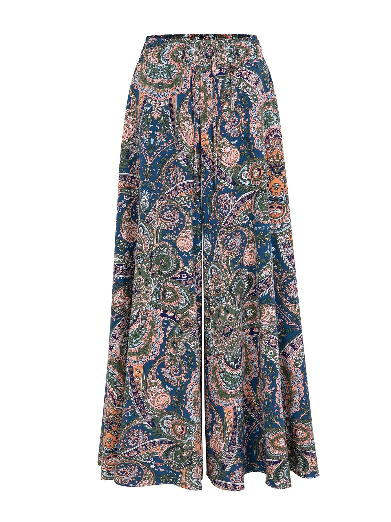 Women's Floral & Ethnic Pattern Wide Leg Pants, Boho Casual Elastic Waist Trousers, Ladies Summer Bottoms for Holiday Vacation