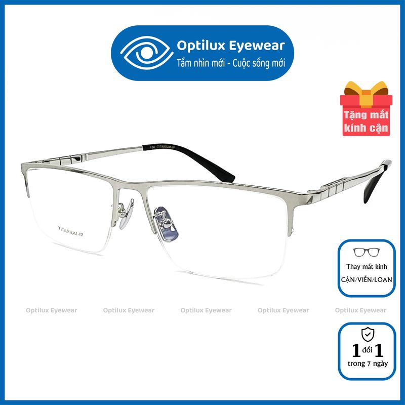 [H31] - Gọng Kính Mắt Nửa Viền Nam Titanium Cao Cấp, Nửa Gọng, Dáng Vuông Chữ Nhật, Siêu Bền Nhẹ Đẹp, Sang Trọng, Lịch Sự, Xẻ Cước, Đọc Sách (dễ dàng lắp cận, viễn, lão và đổi màu) Tròng Kính