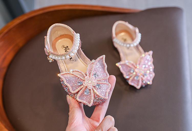 Product Introduction of 2025 Spring and Summer New Korean Style Rhinestone Soft-Soled Girls Sandals Princess Shoes Children's Shoes Girls Dance Shoes 20