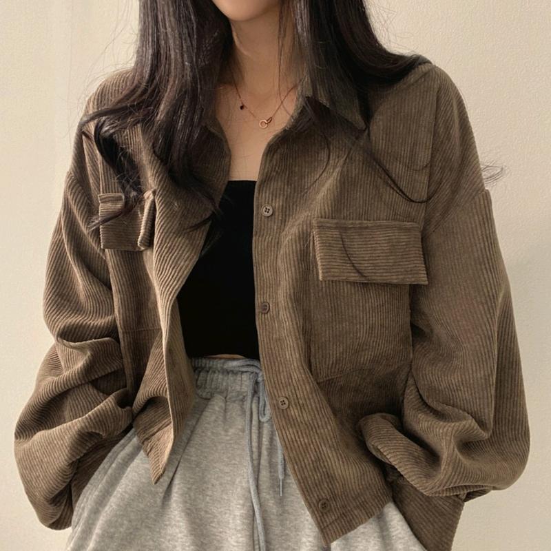 M FESYEN | JEYA JAKET WANITA KEKINIAN KOREAN STYLE | KEMEJA WANITA CROP TOP LENGAN PANJANG | OUTFIT WANITA KEKINIAN | OOTD KOREAN STYLE | OUTER WANITA | JAKET CORDUROY | JAKET OVERSIZE 5