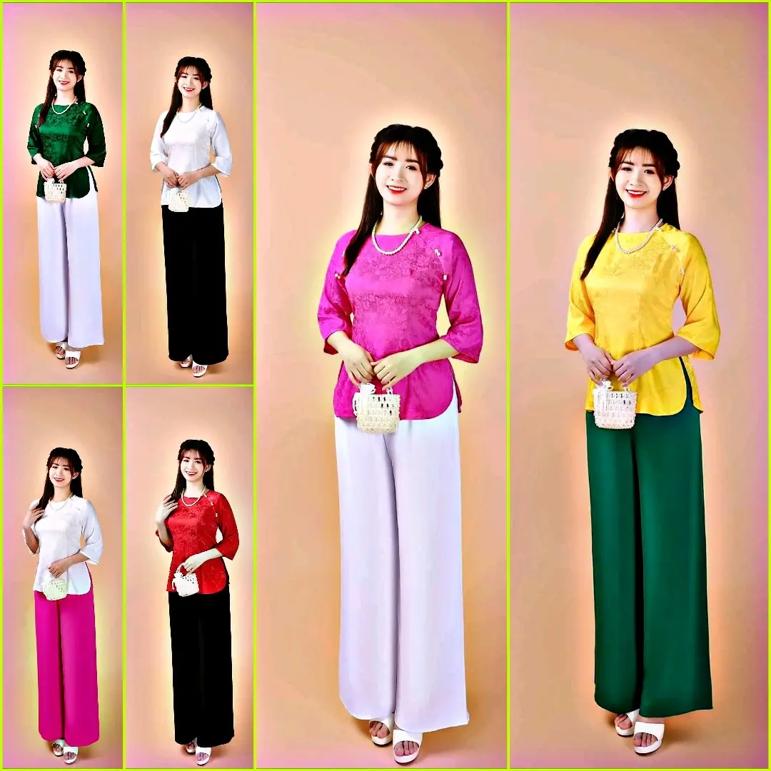 1 SÉT BÀ BA GẤM  Cổ TRÒN TAY LỞ VẠT BẦU .QUẦN  PHỐI  trăng  đen xanh hồng. (SANG SANG SHOP) Top Nữ Women áo vàng đính nút ngọc aothun uniform 【 một mảnh 】 áo xanh lá nền tảng lụa mango set chân chỉ giặt tay đen sọc trắng - quây ngẫu nhiên botieuthu