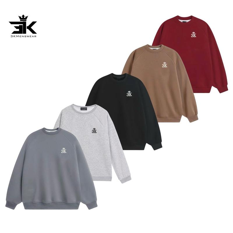 Mở Bán Giá Độc Quyền Áo swearter 3KMEN nỉ lông cáo áo dài tay unisex nam nữ trơn thêu có chữ bo tay cổ from 45-85kg nocturnal hoodie Menswear Nhung