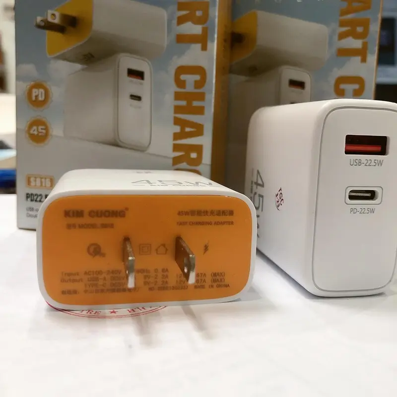 Cóc sạc nhanh Kim Cương S816 45W, hỗ trợ 2 cổng sạc ( USB và Type C), củ sạc nhanh tốt 2