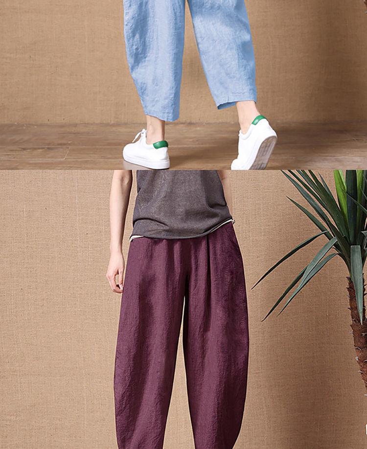 Product Introduction of 2025 Summer New Cotton Linen Long Pants for Women Loose Plus Size Wide Leg Pants High Waist Versatile Floor-Length Linen Pants rib  flares cutbray 10