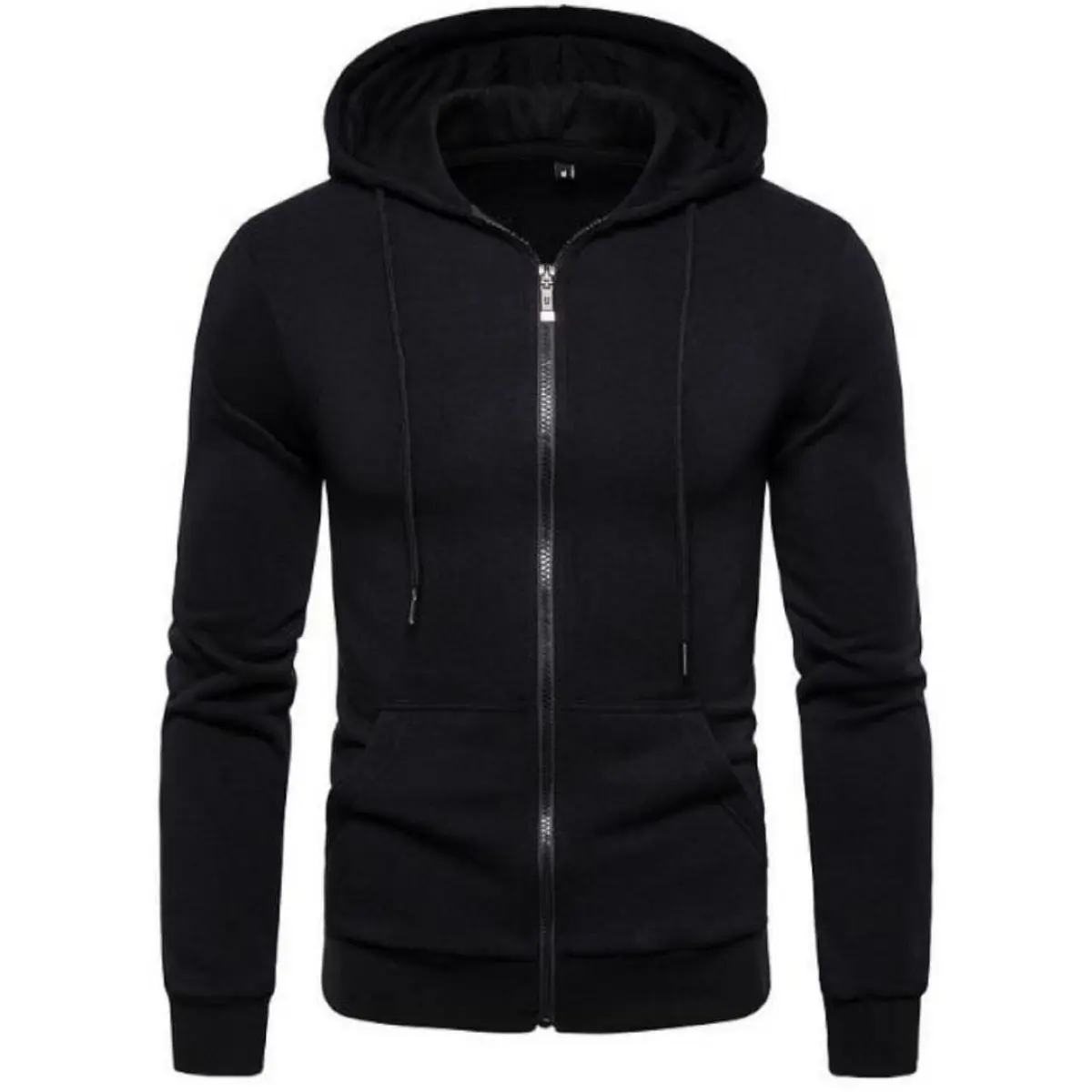 Jaket pria Hoodie pria zipper slimfit polos Fleece Panjang Sweater Hitam Distro