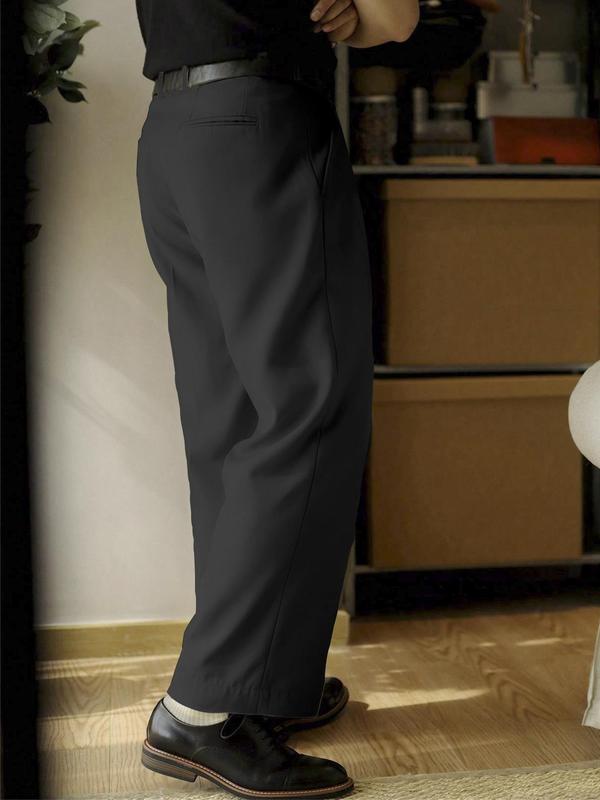 Men's Solid Color Pants without Belt, Loose Casual Comfy Straight Leg Trousers for Work Office Business, Men's Bottoms for All Seasons, Relaxed Pants, Menswear 7