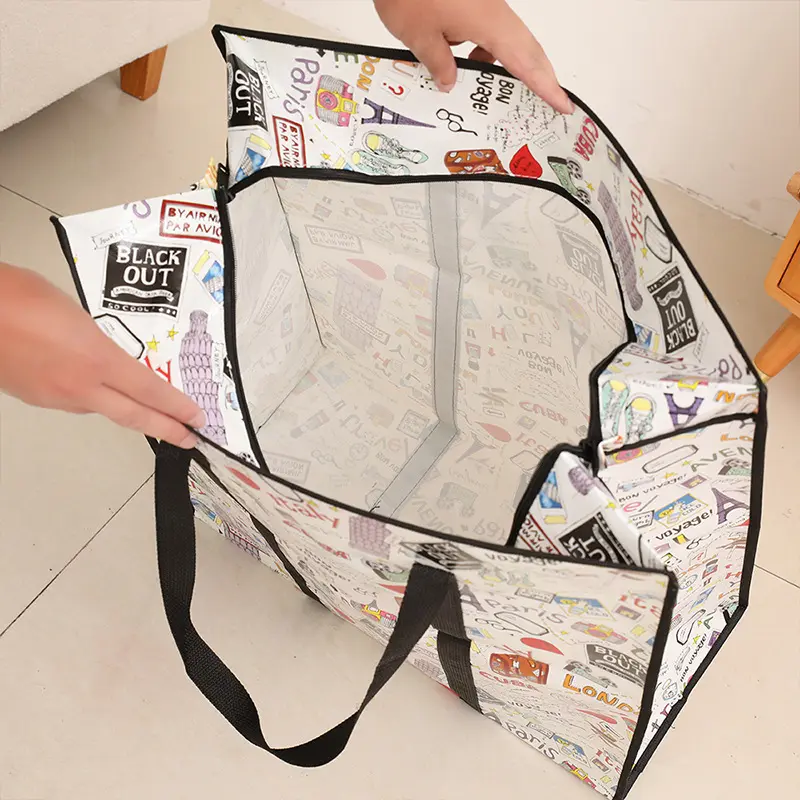 Tas pindahan kapasitas besar Ukuran 70 x 70 grosir tas penyimpanan selimut resleting portabel dilapisi tas bagasi kemasan non-woven anti air untuk Cewek Cowok Travel 1