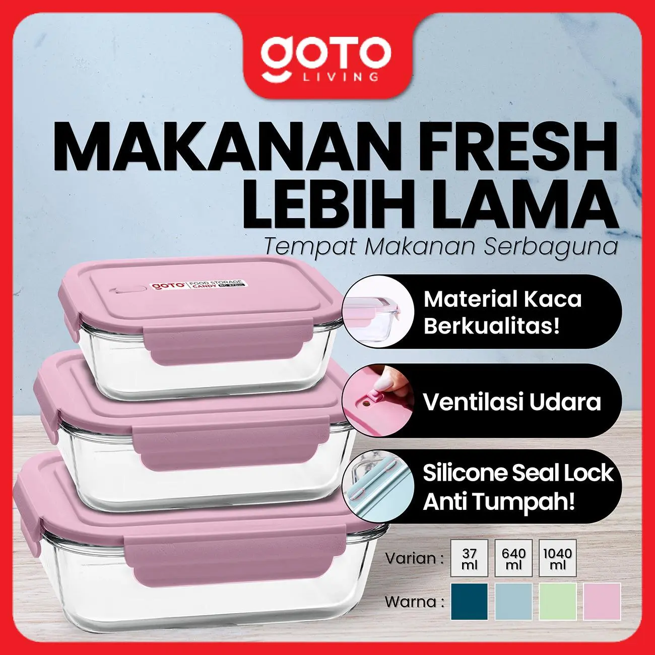 (Best Offer) Goto [COD] Candy Food Storage Kotak Bekal Kaca Kontainer Penyimpanan Makanan