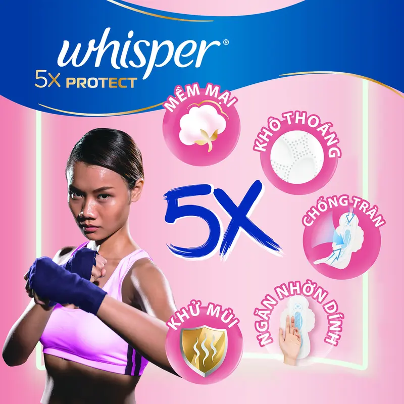Mua 60 miếng Băng Vệ Sinh Whisper 5X mặt bông mềm mại và chống tràn tuyệt đối 24cm tặng 01 tuýp xả Pantene 3MM 3