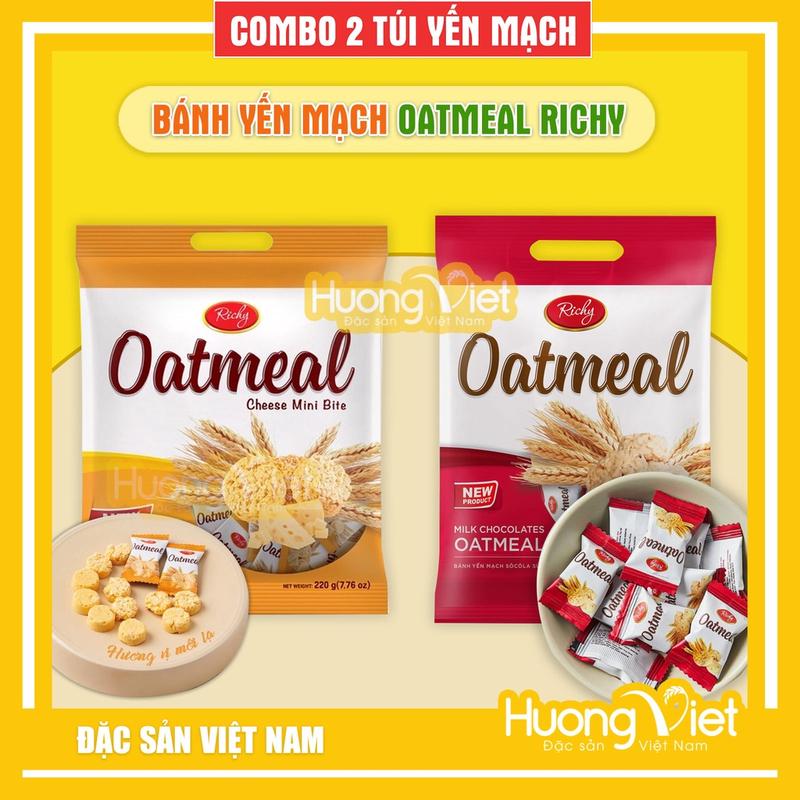 Combo 2 gói bánh yến mạch Richy Oatmeal 220gr Mini bite, bánh yến mạch sữa, bánh yến mạch phô mai