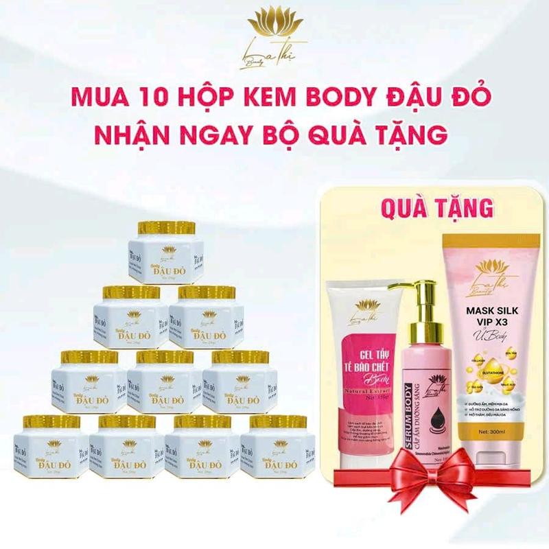 LT17 _ Combo 10 hộp giá s.ĩ KEM BODY ĐẬU ĐỎ . dưỡng sáng mịn đều màu kháng nước. nâng tone có độ chống nắng