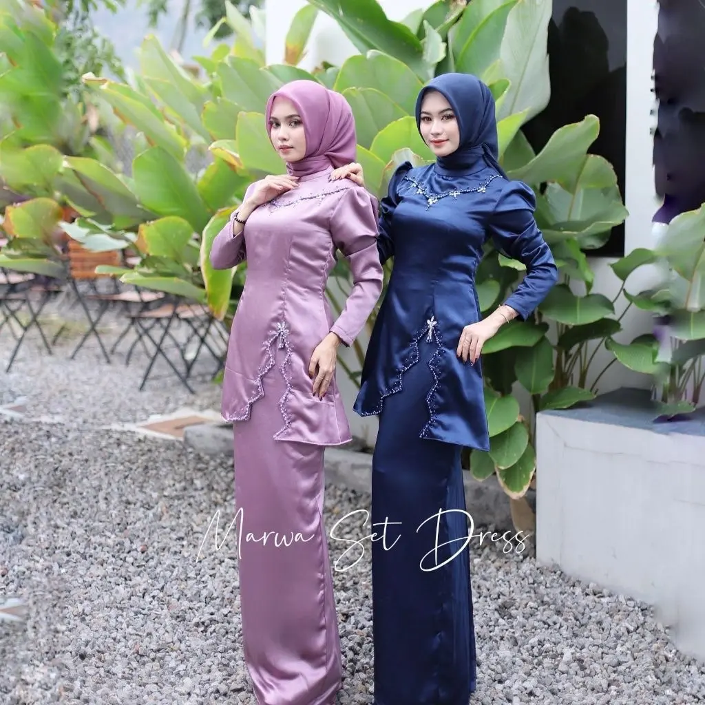 Marwa Setelan Baju Kurung Melayu Malaysia Satin  silk premium Full Payet