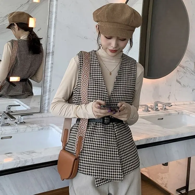 Áo Vest Họa Tiết Răng Nanh, OOTD, Mùa Thu Và Mùa Đông, Phong Cách Cổ Điển Mới, Thời Trang, Giảm Tuổi, Cổ Điển, Ngoại Cỡ, Thanh Lịch, Quần Áo Nữ Phong Cách Hàn Quốc 2