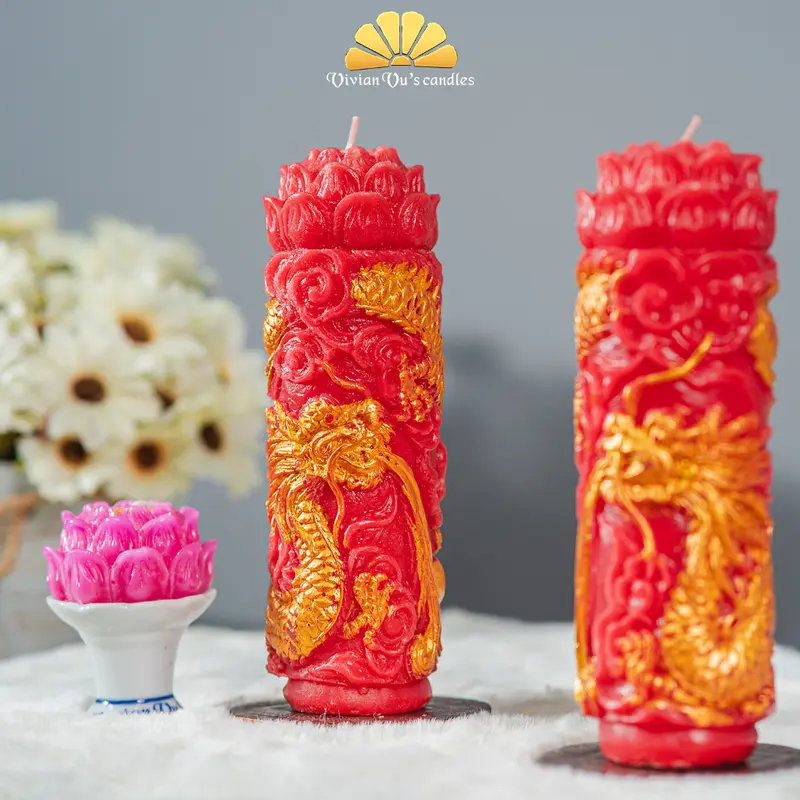 Nến Đôi Trụ Rồng VivianVu's Candles Trang Trọng Phù Hợp Lễ Chùa Cũng Bái - Nến Tâm Linh VivianVu's Candles 4