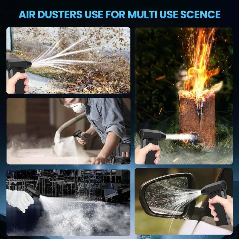 130000RPM Electric Air Duster, Cordless USB Rechargeable High-speed Air Blower, 3-gear Adjustable Jet Dry Blower for Keyboard, PC, Car, Air Bed and Home Cleaning 4