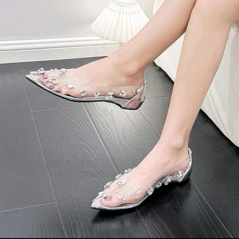 Giày Búp Bê phối đá sáng Bling Bling- sang chảnh- đi tiệc đi chơi- From chuẩn! Giày xu hướng! Không có Beige giày trong suốt đính đá dép búp bê nữ giay tiep bup guốc bệt s ụ got cao