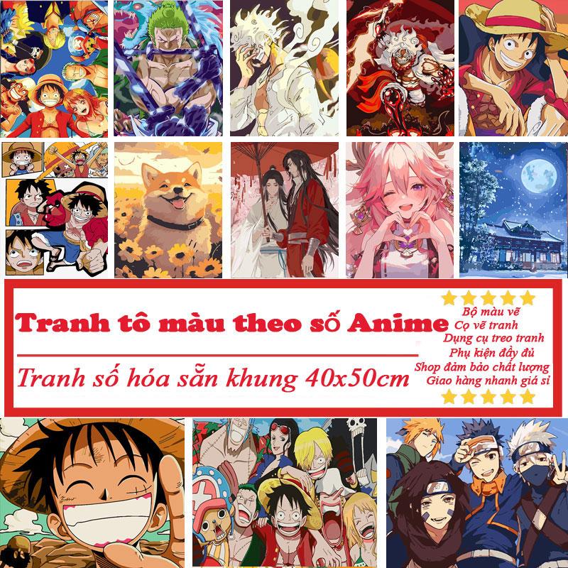 [XẢ KHO] Tranh tô màu theo số, tranh số hoá, kèm combo dụng cụ- Chủ đề tranh Anime Naruto One Piece Luffy đã căng khung 40x50cm