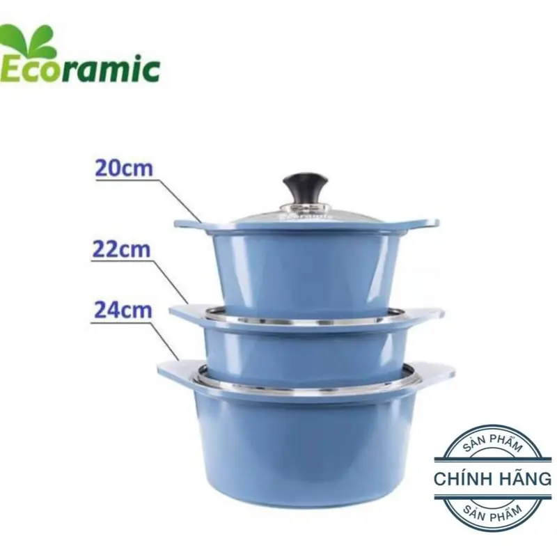 BỘ 3 NỒI VÂN ĐÁ ECORAMIC VLINE 6 CHỐNG DÍNH (Tặng chảo inox 20cm, bắc nồi silicon)  [Dùng mọi loại bếp] 2
