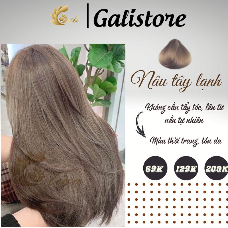 Kem nhuộm tóc nâu tây lạnh kèm oxy trợ nhuộm, màu nhuộm tóc nâu lạnh ánh khói không cần tẩy Galistore Đổi Màu Tóc