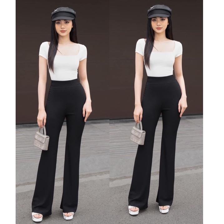 [ BIG SIZE 36 - 95KG ] Quần nữ quần ống  loe bigsize 2 túi trước lưng cao - Quần ống loe nữ bigsize cạp cao  chất umi co giãn 4 chiều Women Ong Pants  thanh lịch quần dài