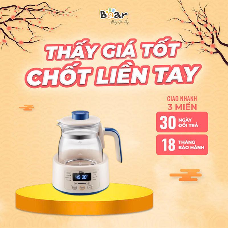 Máy hâm sữa Bear 1.2L Tiếng Việt bảo hành 18 tháng TNQ-D12D1 bản Tiếng Việt - Máy nấu nước khử Clo, Hâm sữa, Set nhiệt độ - HuDan Mart Store Ấm Siêu Tốc Ấm Đun