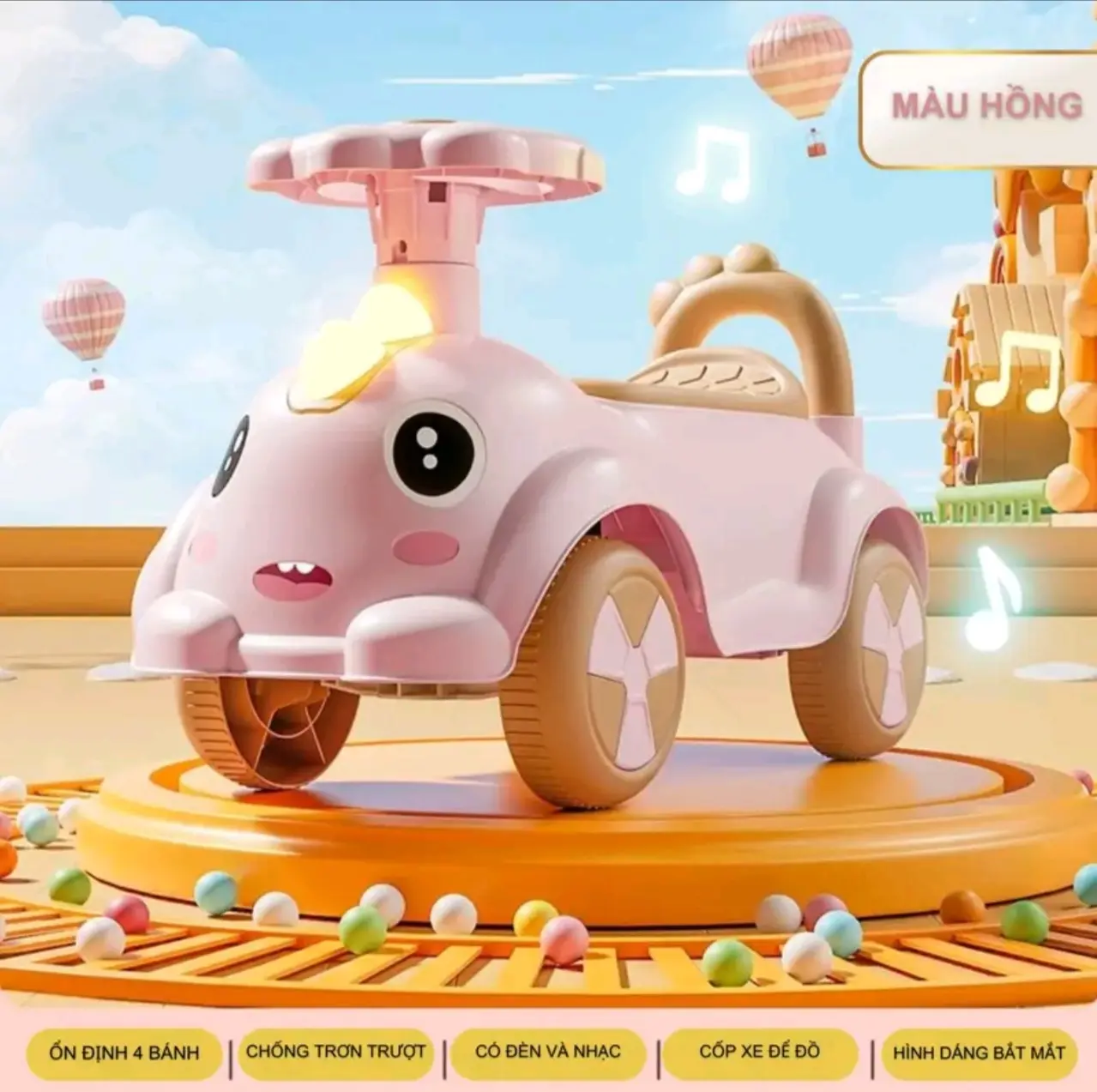 Xe chòi chân hình khủng long 4bánh cho bé có cốp ,có nhạc