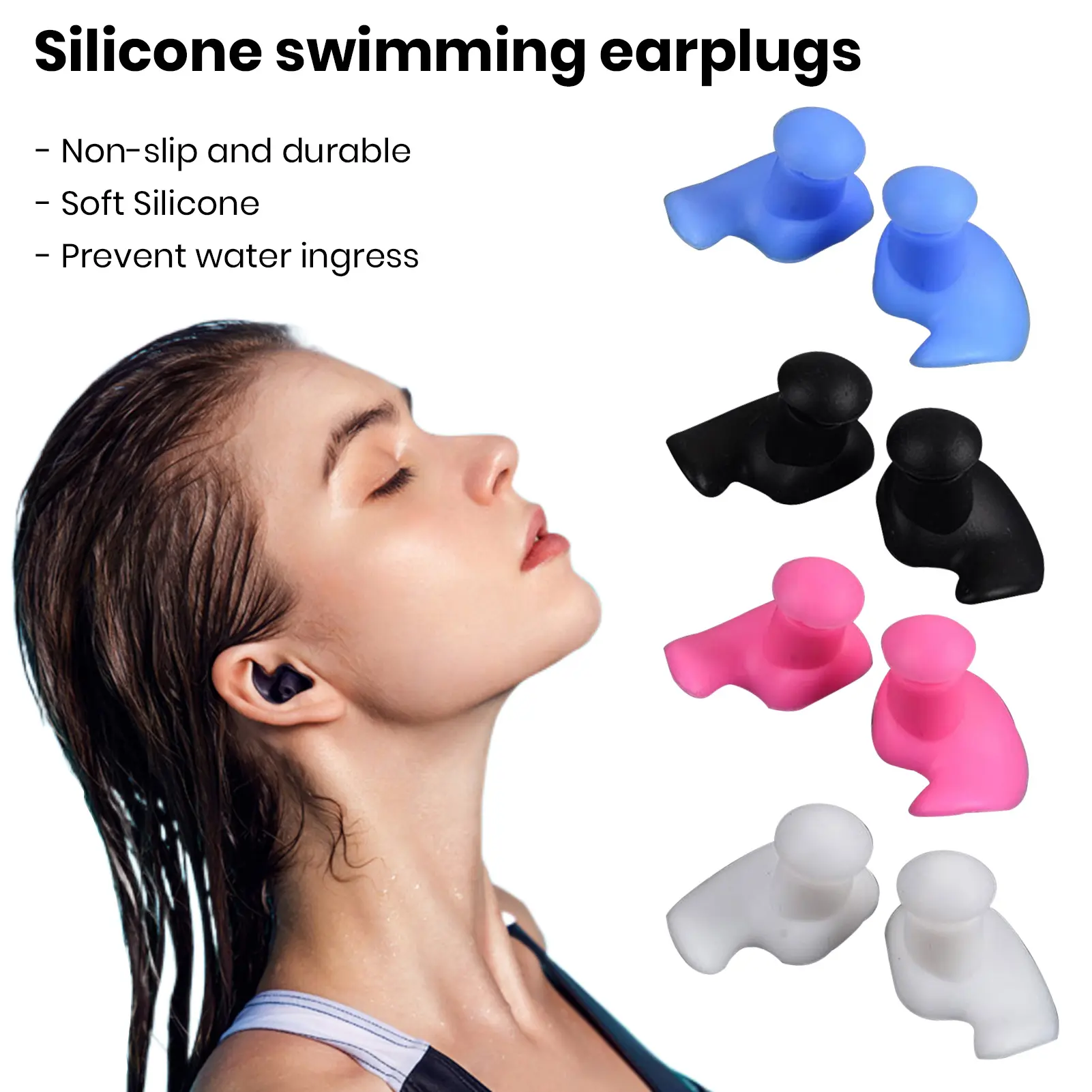 Nút Bịt Tai Bơi Lội, 1 Cặp, Chất Liệu Silicon, Không Thấm Nước, Chống Trượt, Thân Thiện Với Da, Giảm Tiếng Ồn, Thích Hợp Cho Thiết Bị Tập Bơi, [LI]