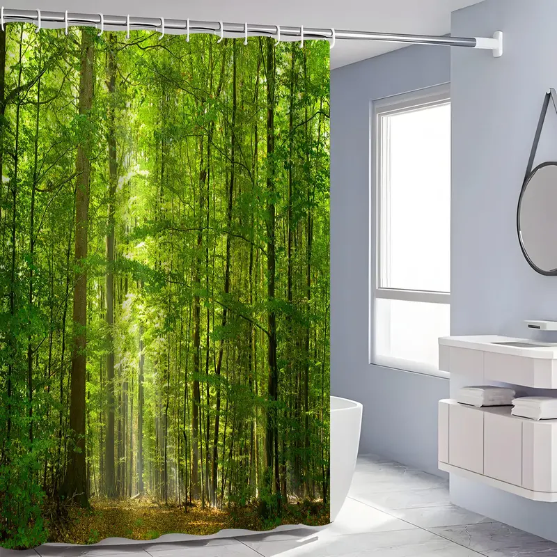 Forest Pattern Shower Curtain, Waterproof Bathroom Curtain, Bathroom Decor Supplies, Home Supplies, Bathroom Accessories 5