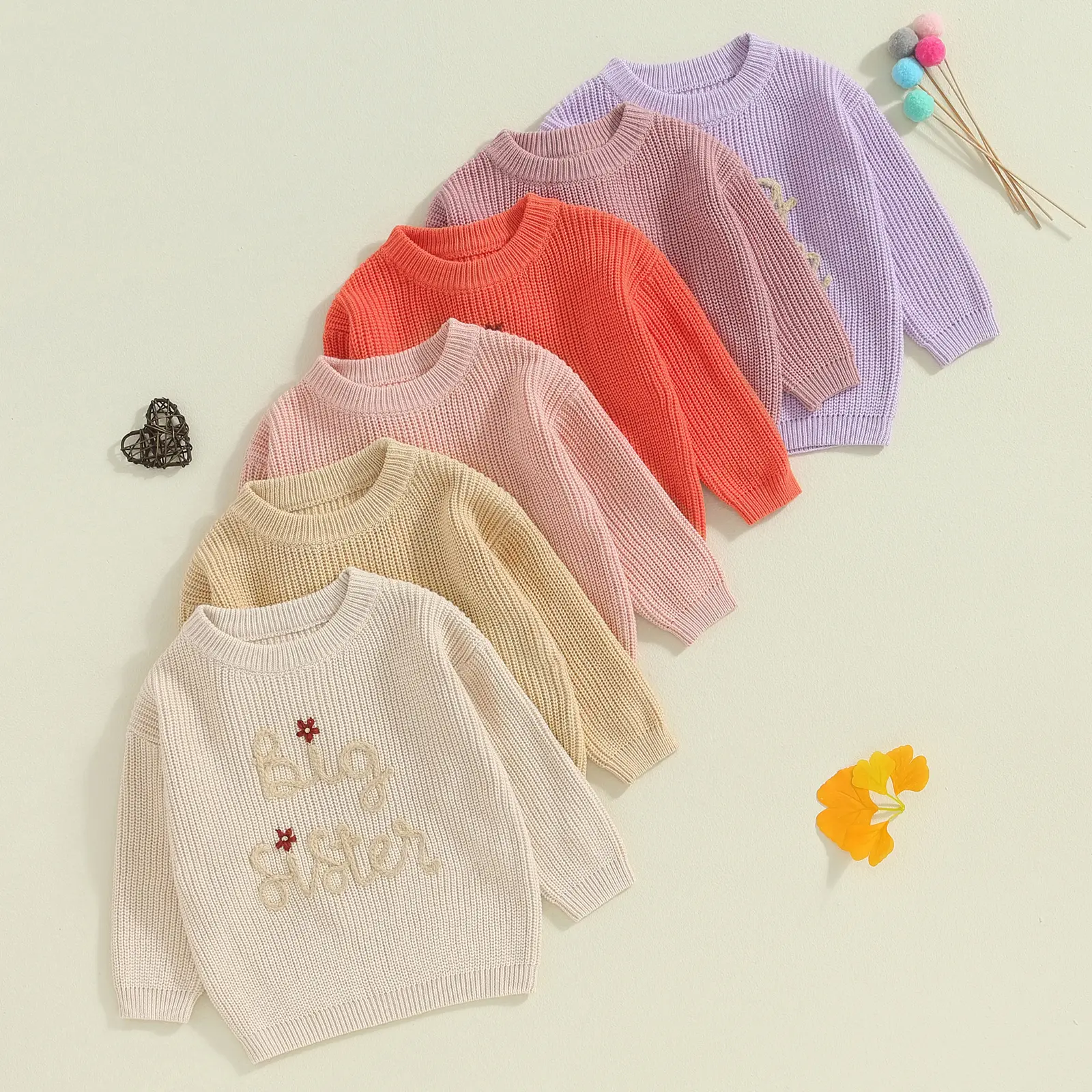 Girls Autumn Winter Knit Sweater Long Sleeve O Neck Letter Embroidery Pullover Knitwear