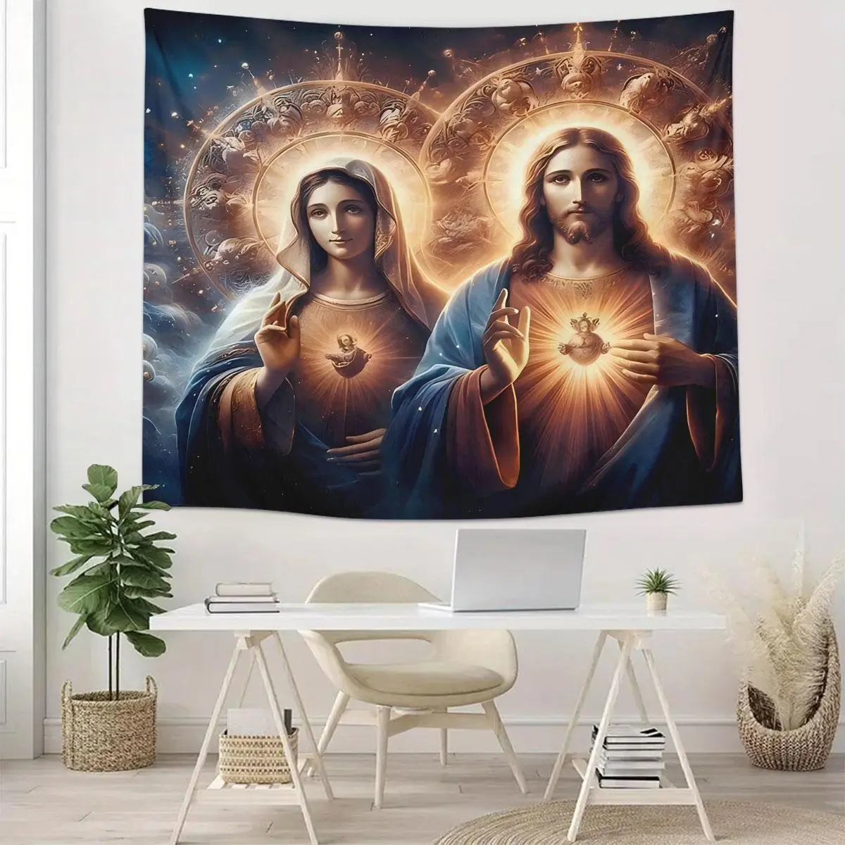 Religious Themed Tapestry, Holy Jesus Pattern Wall Hanging Tapestry, Wall Art Decor for Home Living Room Bedroom Dormitory