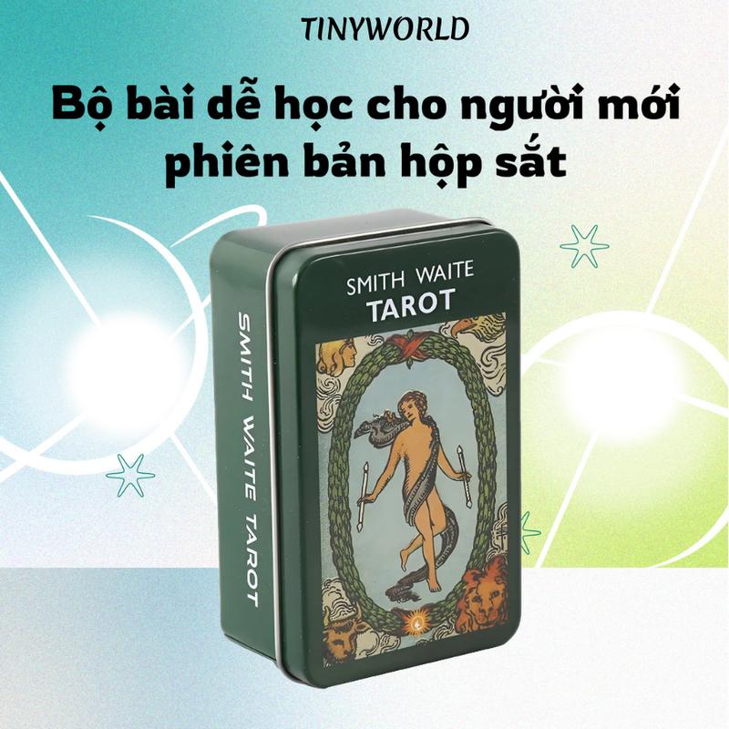Bộ Bài Smith Waite Tarot Hộp Sắt 78 Thẻ Mạ Xanh S5