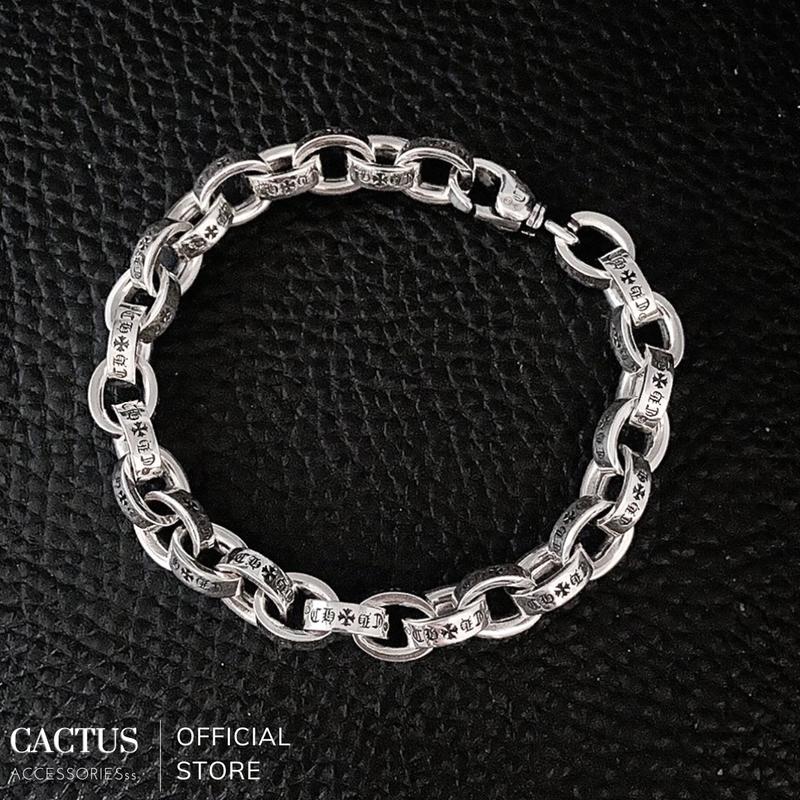 Vòng tay / Lắc tay xích dẹp tròn khắc họa tiết Chrome Heart cách điệu, bạc 925 - Cactus Accessories