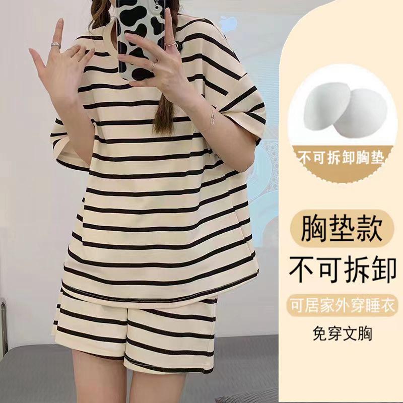 Product Introduction of Pajamas Women's Summer Short Oversleeves Sweet with Chest Pad Korean Cartoon Student Casual Homewear Loose plus Size Summer 33
