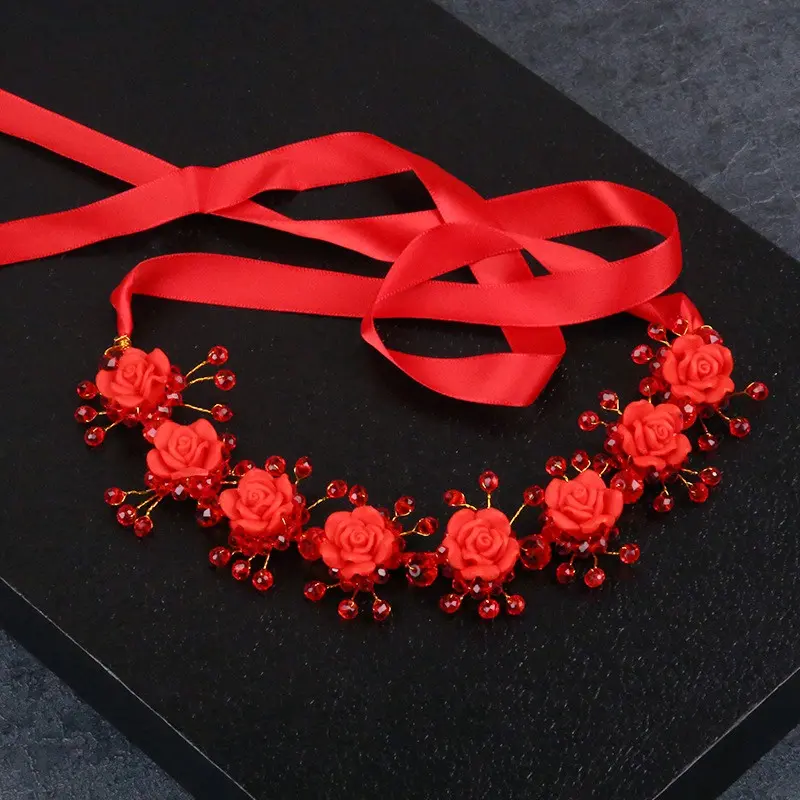 Rose Headpiece - Headpiece Warna Merah dan Putih Aksesoris Rambut / Hijab 4