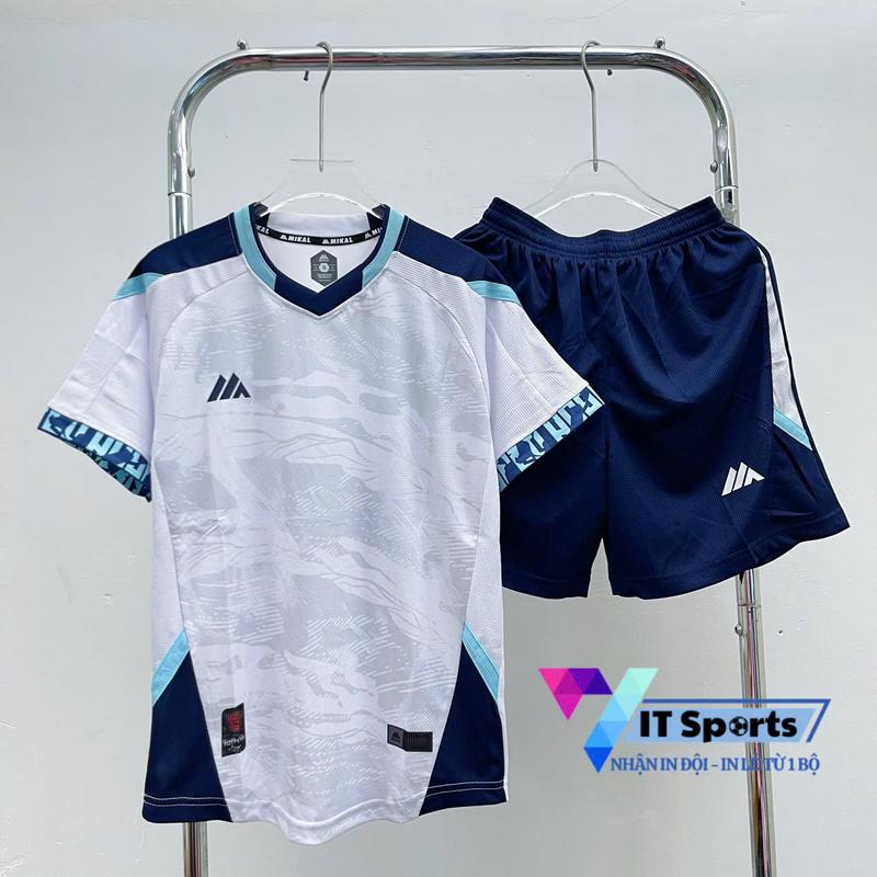 Bộ Quần Áo Bóng Đá Mikal Ravid 2 Trắng Xanh 2025