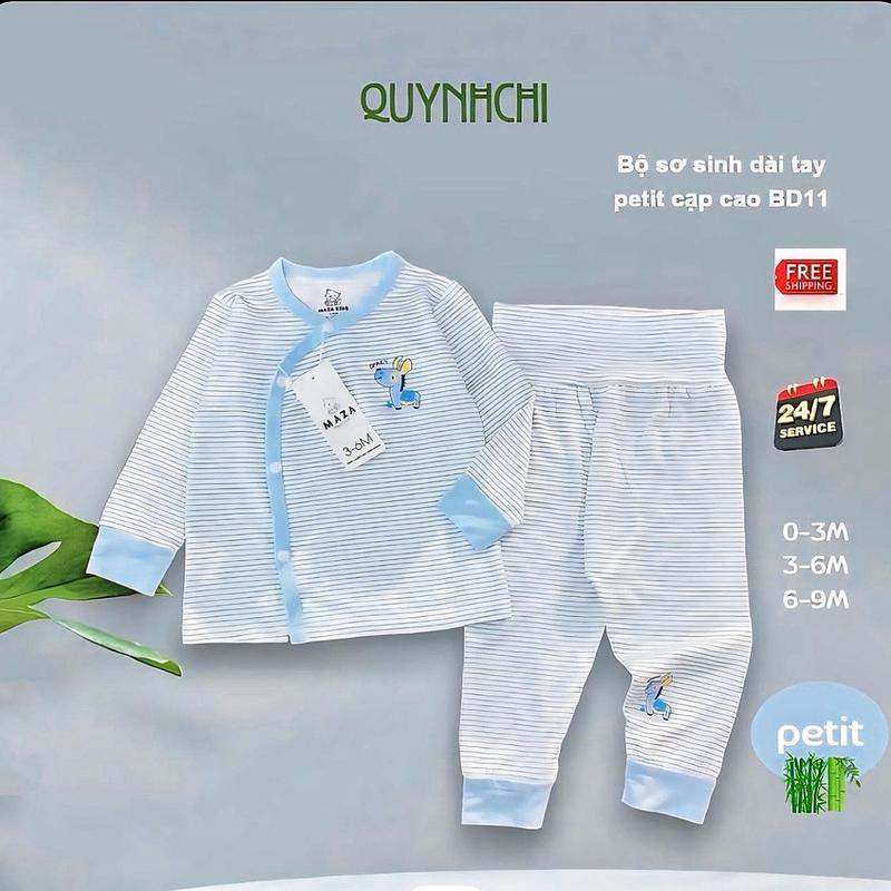  BD11 - Bộ quần áo sơ sinh dài tay cạp cao cho bé từ 3-8.5kg chất liệu petit modal mềm mịn co giãn 4 chiều 