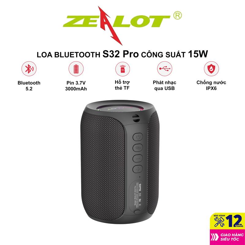  Loa Bluetooth Zealot S32 Pro 15W. Loa Tronsmart Groove 10W ,Kháng nước IPX7  Bảo hành chính hãng 12 tháng Củ Loa Nghe Nhạc 