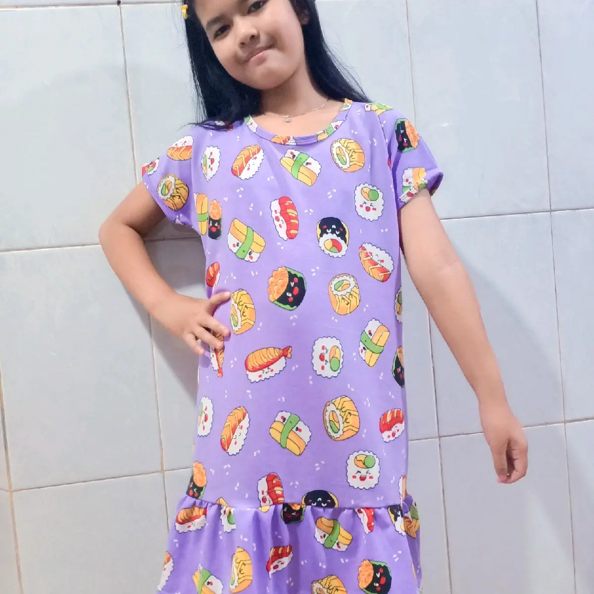 Dress / daster bebyterri sushi usia 3-12 tahun Musim panas Katun Anak Fashion