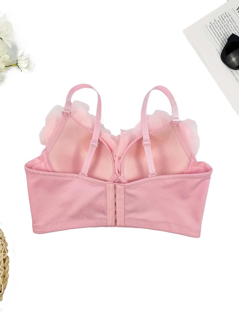 Product Introduction of Triangle Cup Underwire Backless Bra with Rose Red Flower Petals and Diamonds  Bras Outside Fishbone Inner Bralette 15
