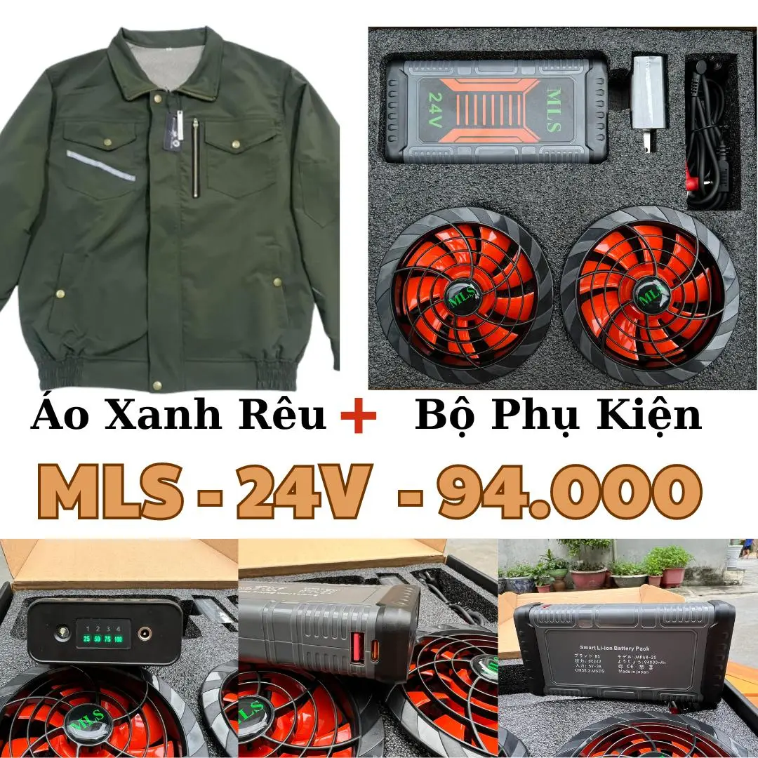 Bộ Áo Quạt Điều Hòa JAPAN MLS 24V- Pin khủng 94000mah 24V + sạc + quạt 9 cánh️ 24V (12-16 tiếng) Menswear Nam