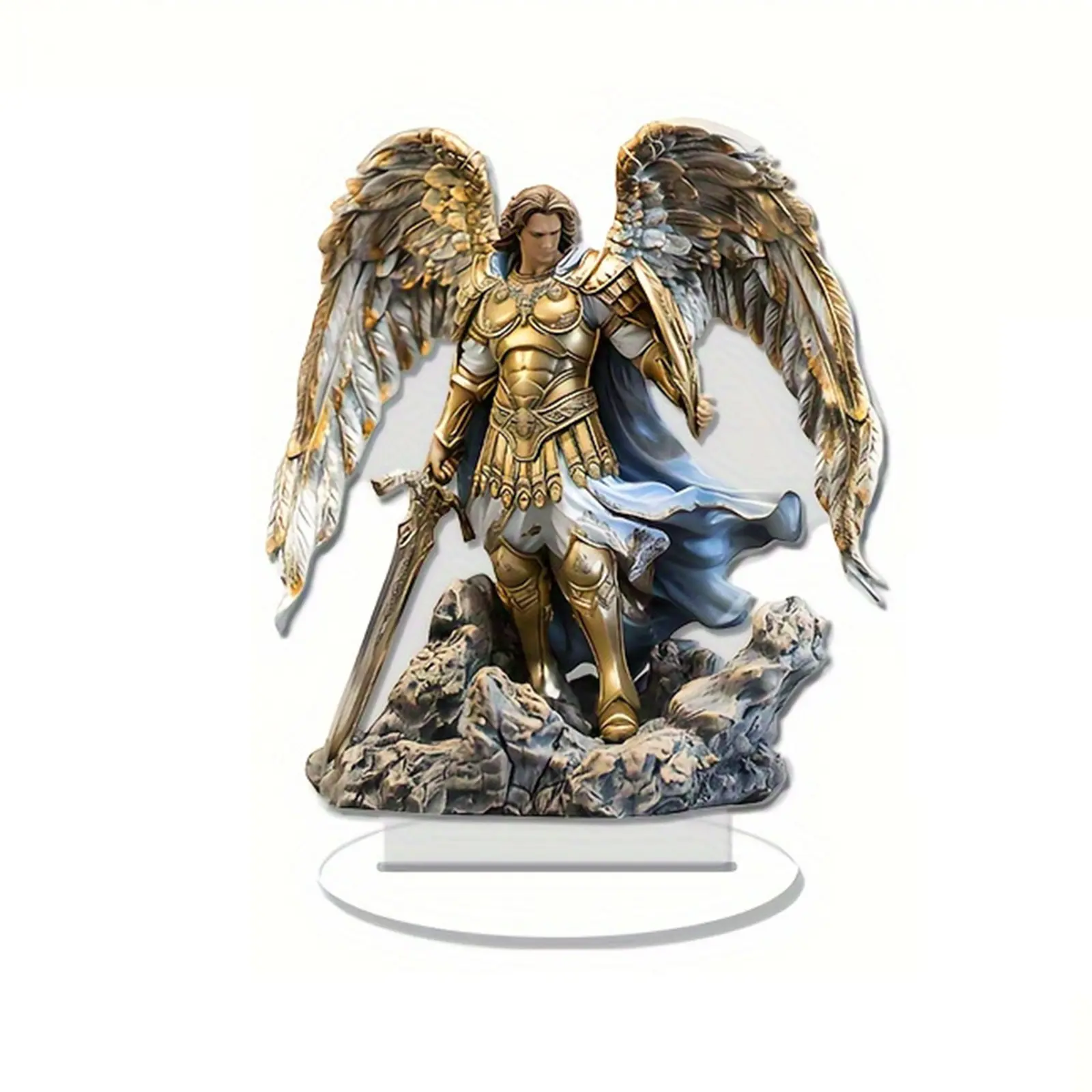 Acrylic Religious Figurine Archangel Michael Sign Statue Desk Art