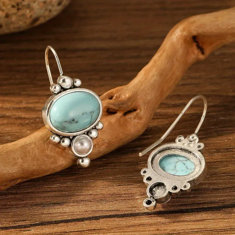 1pair Vintage Turquoise Women's Dangle Drop Earrings Elegant Pearl Jewelry Suitable for Holiday Commemorative Gifts To Friends 3