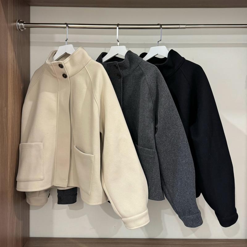 Áo khoác DẠ cổ Dựng dáng lửng Hai Túi Bazic onee