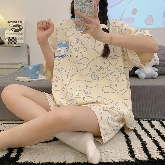 Summer women's pajamas women's summer short-sleeved shorts suit new cartoon cute thin section home service