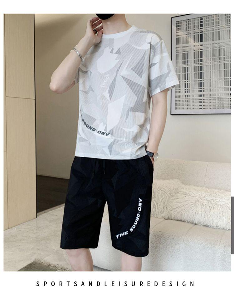 Product Introduction of Wolf Warrior Family Summer Ice Silk Casual Set Men's Short Sleeve T-Shirt Trendy Stylish Sportswear Shorts Two-Piece Set Sneakers 43