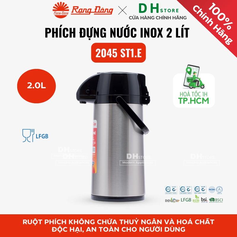 Bình thuỷ Rạng Đông INOX RD-2045 ST1.E phích đựng nước nóng cần bơm xoay 360 độ để bàn