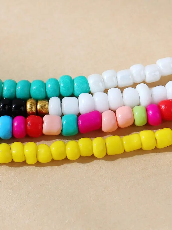 4pcs Boho Style Colorblock Beaded Anklet, Fashionable Foot Jewelry For Women, Daily Clothing Decor For Girl 5