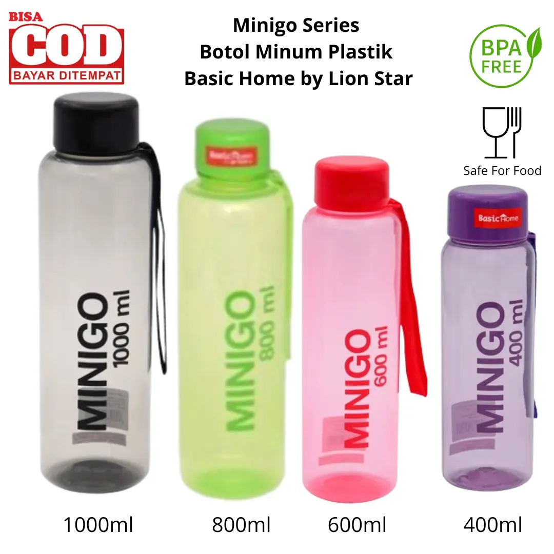 Minigo Series Botol Minum Plastik Lion Star Basic Home 1000ml 800ml 600ml 400ml Aman BPA FREE Bottles Kitchenware