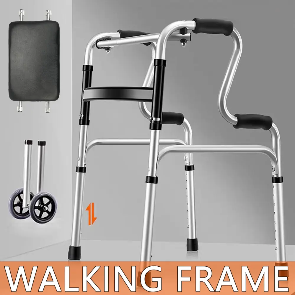 Adult Walker With Wheels And Chair Stainless Steel Crutch Cane Stick Walker Handicapped For Elderly#17653