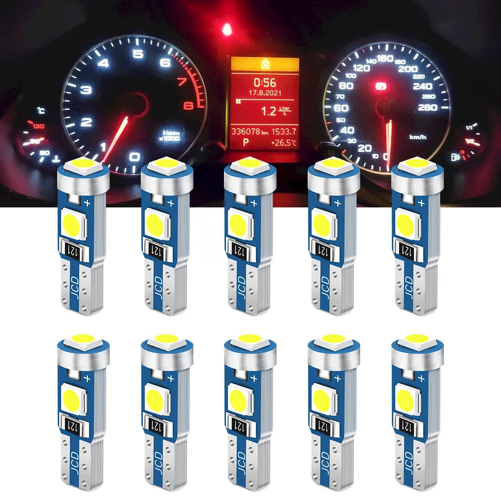 หลอดไฟ LED T5 W3W W1.2W 10 ชิ้น Canbus ไฟภายในรถ ไฟแดชบอร์ด ไฟแสดงสถานะภาวะโลกร้อน ลิ่ม โคมไฟเครื่องมืออัตโนมัติ 12V